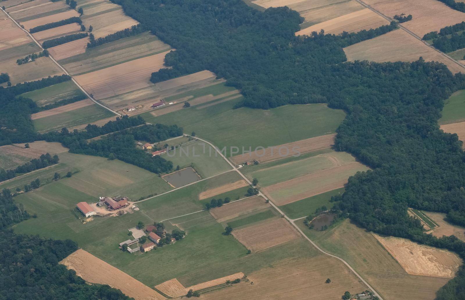 aerial view of rural terrain area from plane