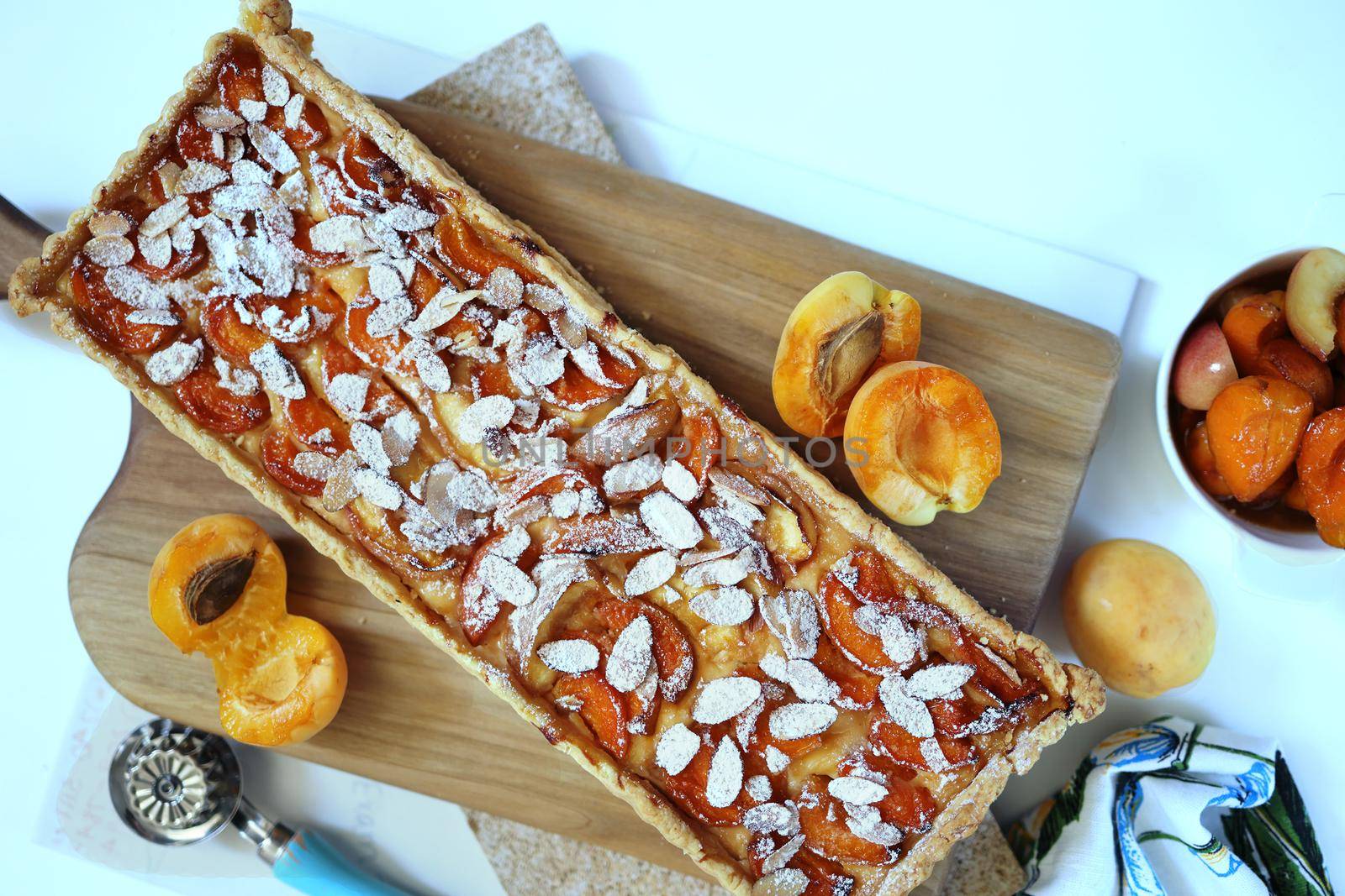 shortcrust pastry tart with homemade apricots and peaches.