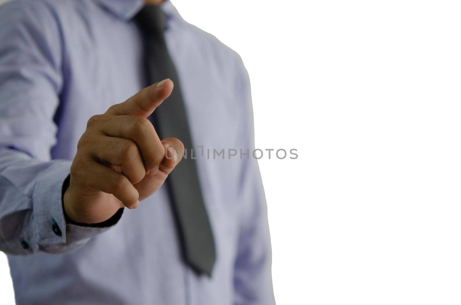 business man hand pointing fingers on white background.Clipping path