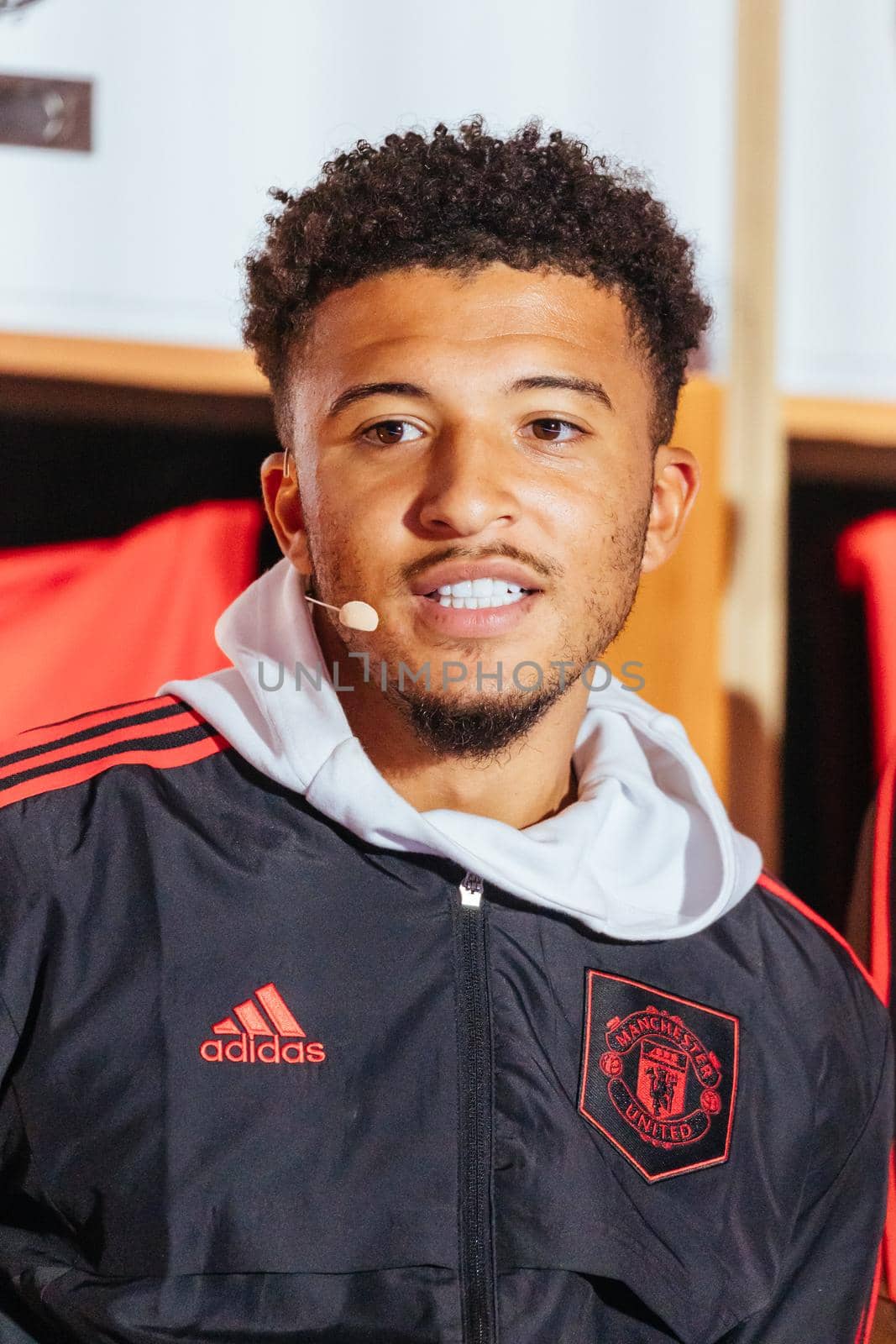 MELBOURNE, AUSTRALIA - JULY 16: Jadon Sancho of Manchester United at an away kit promotional launch at Federation Square in Melbourne on 16th July 2022