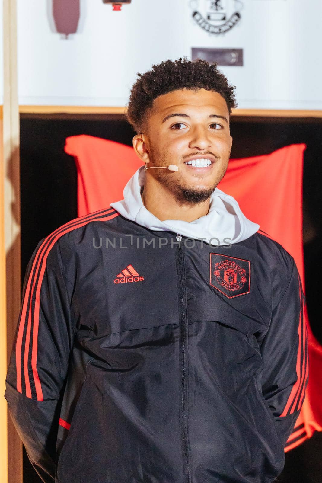 MELBOURNE, AUSTRALIA - JULY 16: Jadon Sancho of Manchester United at an away kit promotional launch at Federation Square in Melbourne on 16th July 2022