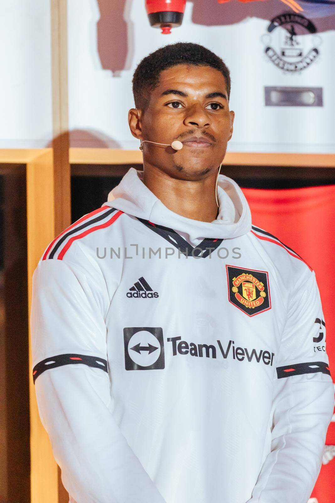 MELBOURNE, AUSTRALIA - JULY 16: Marcus Rashford of Manchester United at an away kit promotional launch at Federation Square in Melbourne on 16th July 2022