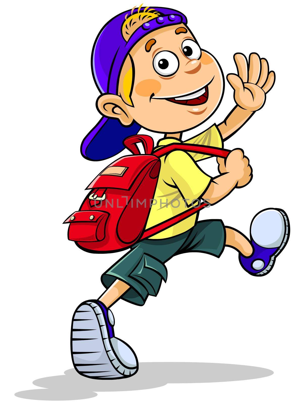 Color illustration of a cartoon boy going to school