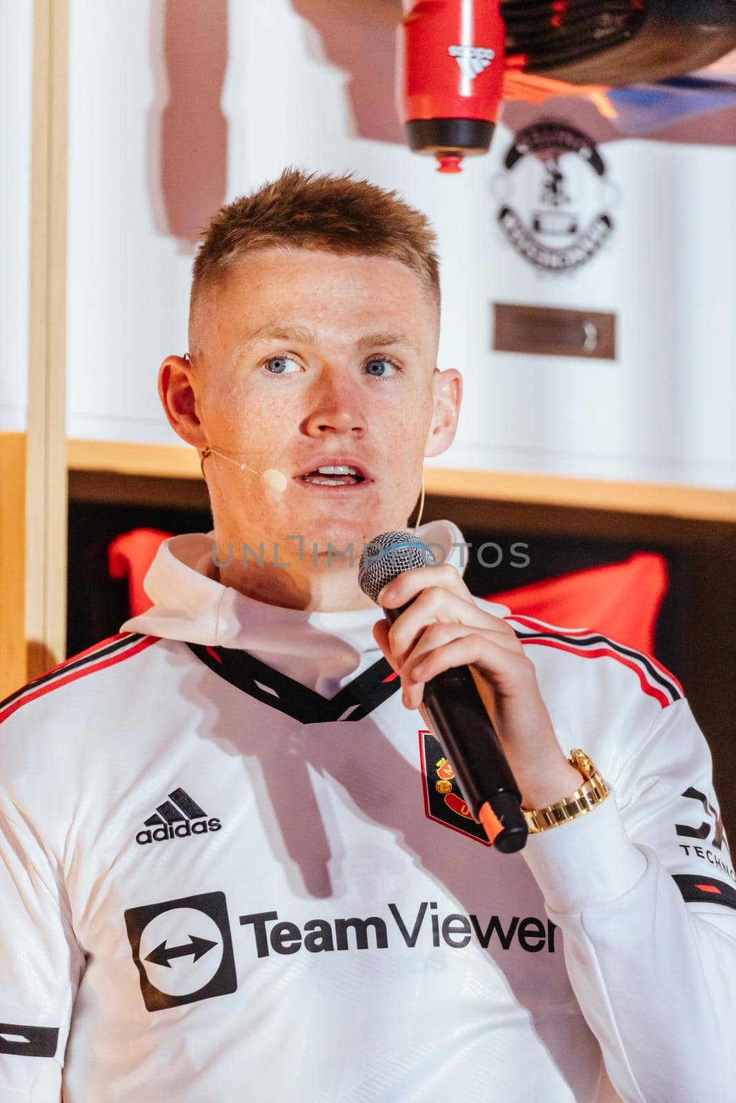 MELBOURNE, AUSTRALIA - JULY 16: Scott McTominay of Manchester United at an away kit promotional launch at Federation Square in Melbourne on 16th July 2022