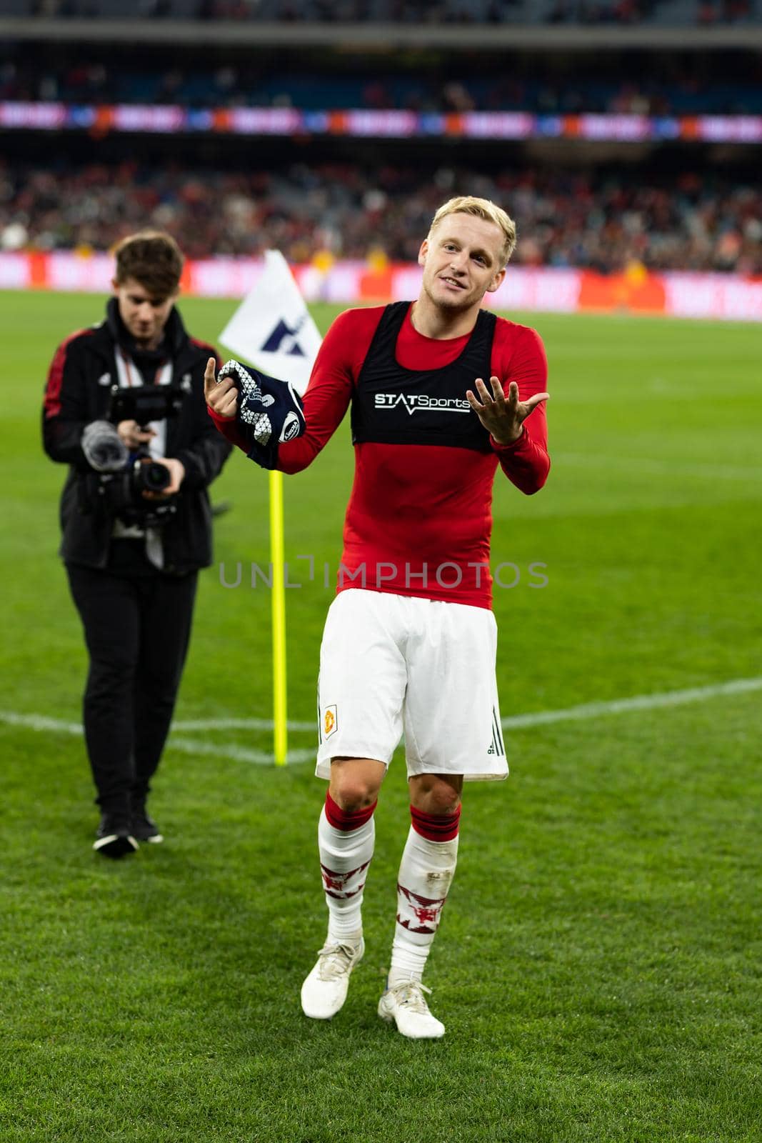 MELBOURNE, AUSTRALIA - JULY 15: Donny van de Beek of Manchester United after playing against Melbourne Victory in a pre-season friendly football match at the MCG on 15th July 2022