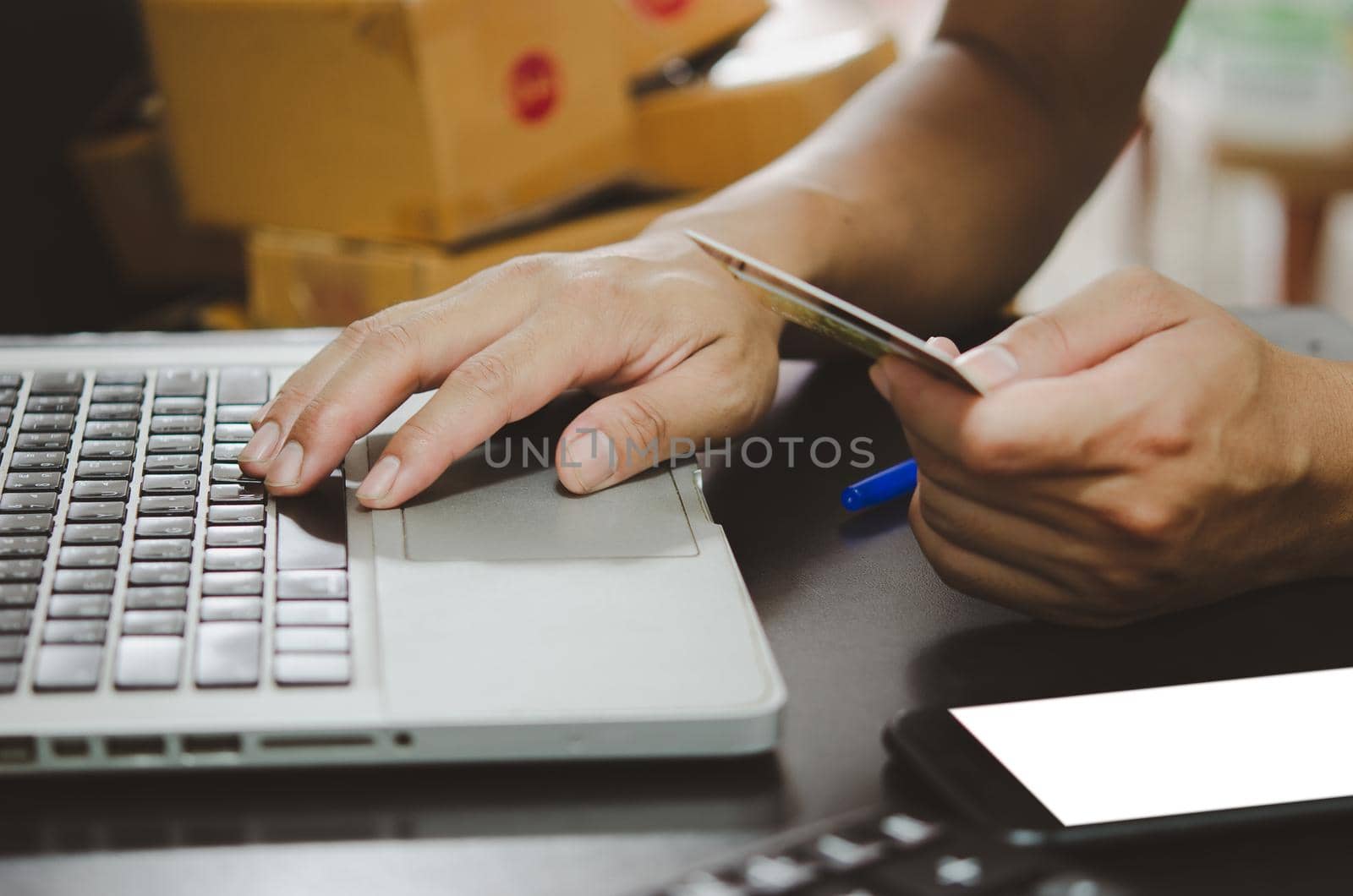 businessman using credit card online shopping Internet banking concept technology