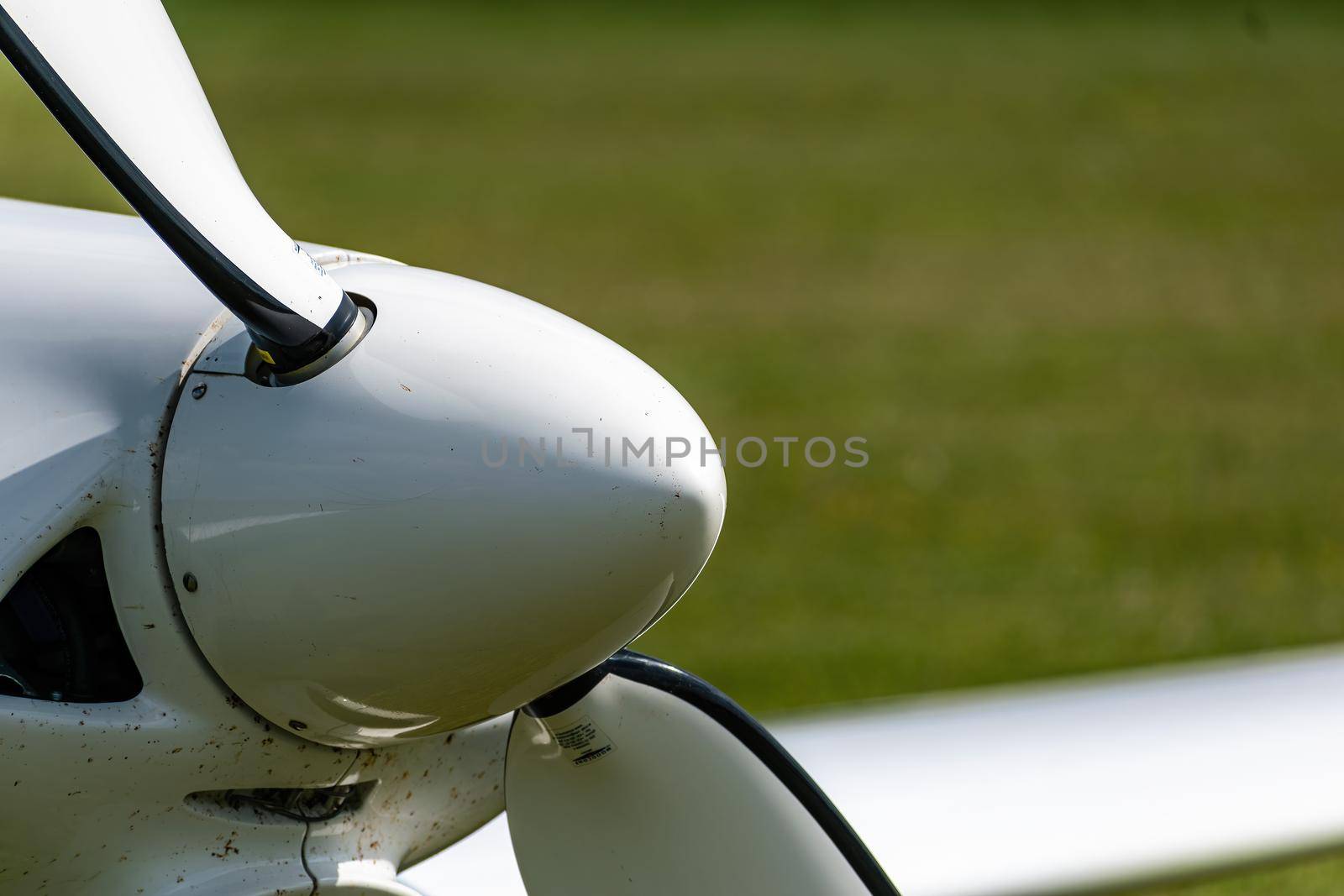 Breclav, Czech Republic - July 02, 2022 Aviation Day. Detail of the propeller cone of a sports aircraft
