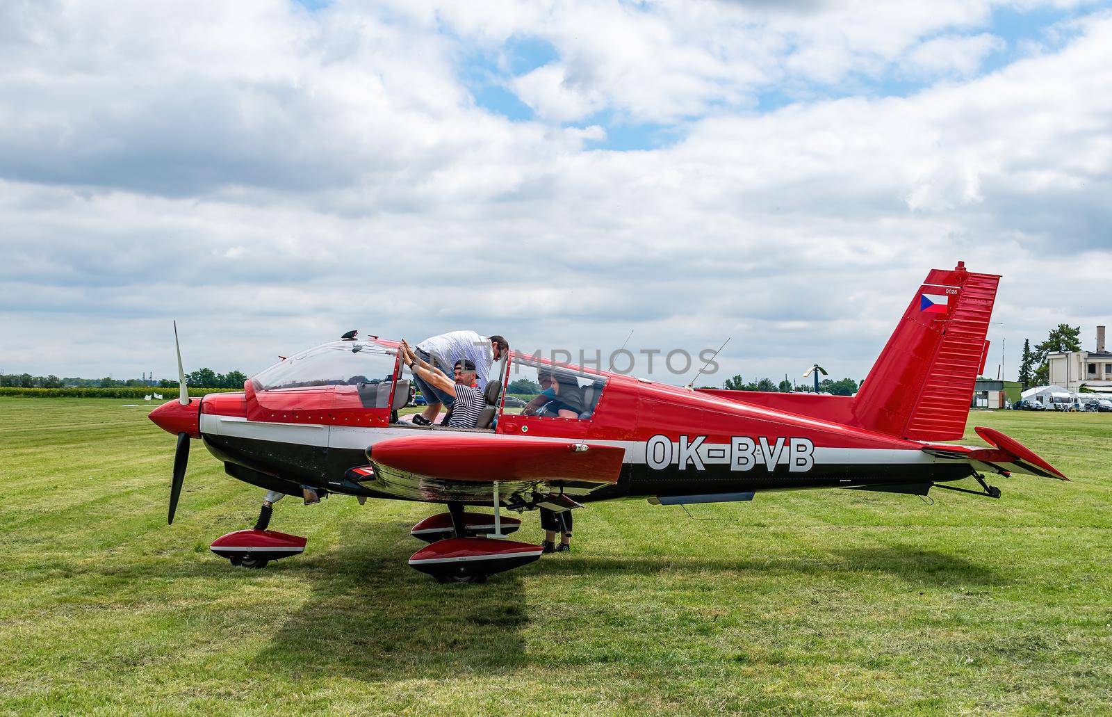 Breclav, Czech Republic - July 02, 2022 Aviation Day. The all-metal ZLIN Z 143 L is a multipurpose training and courier aircraft.