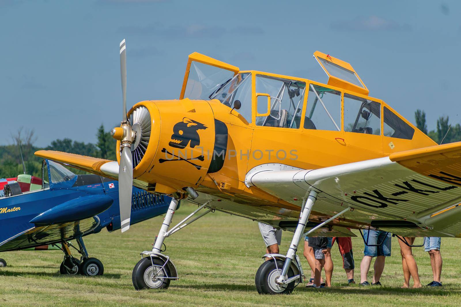 Breclav, Czech Republic - July 02, 2022 Aviation Day. Agricultural aircraft Zlin Z-37A-2 Bumblebee used for spraying and treatment of fields