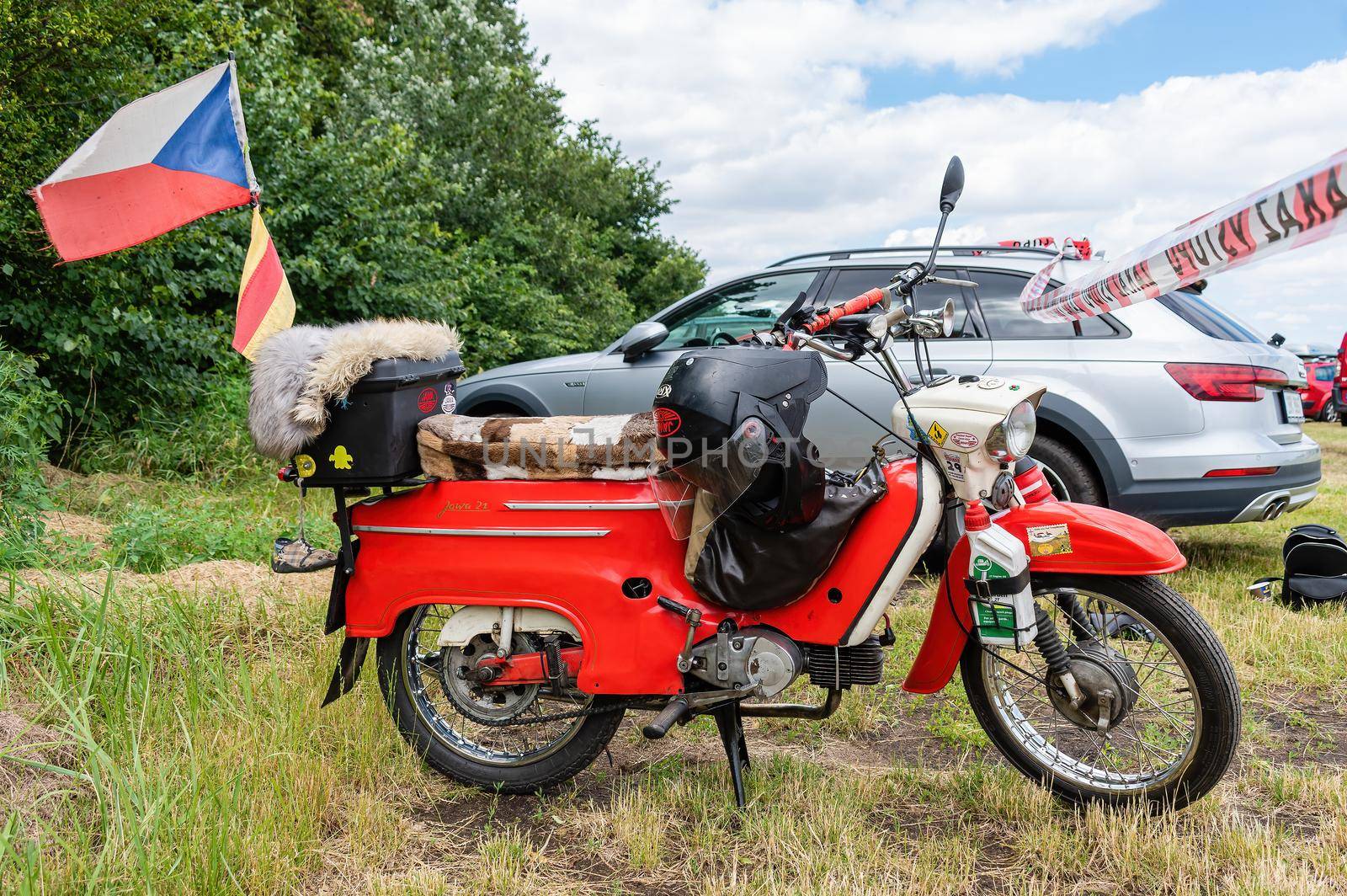 Breclav, Czech Republic - July 02, 2022 Aviation Day.Java 20 Pioneer Retro Customization Hippies Hietorical Motorcycle