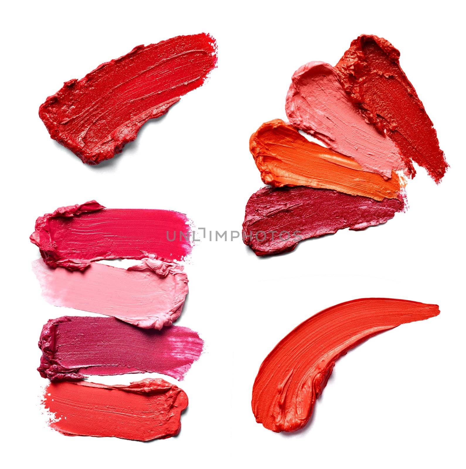 collection of various lipstick paint on white background. each one is shot separately