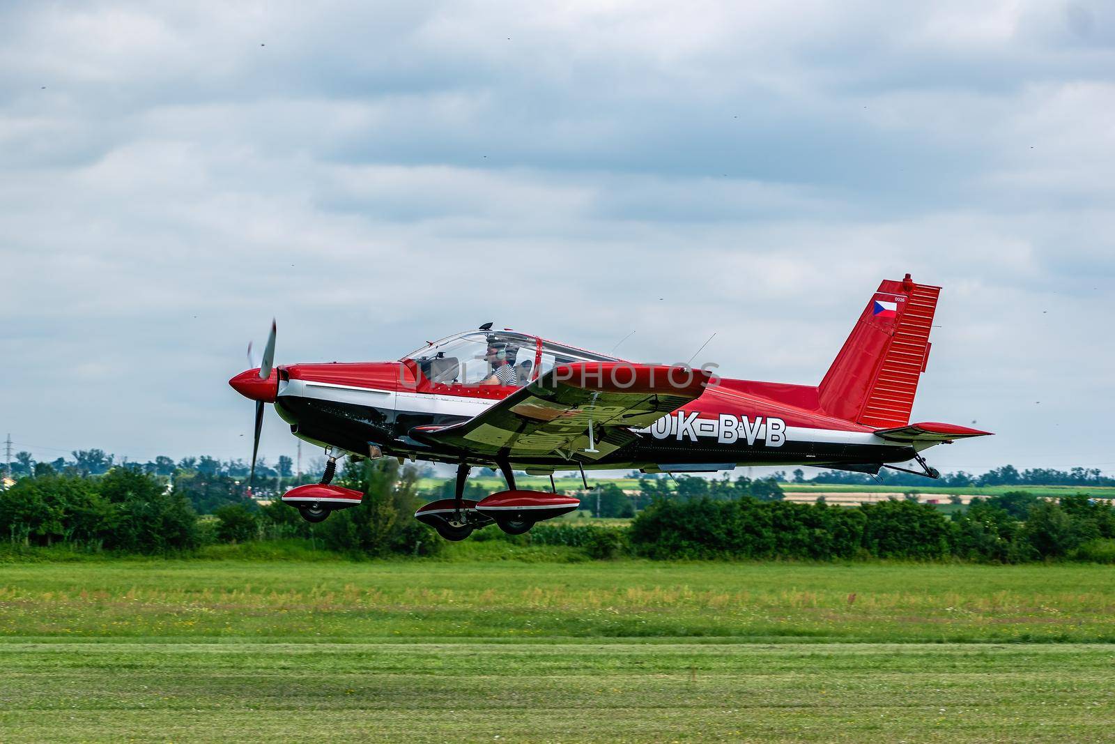 Breclav, Czech Republic - July 02, 2022 Aviation Day. Zlin 143L aircraft on take-off on an air day