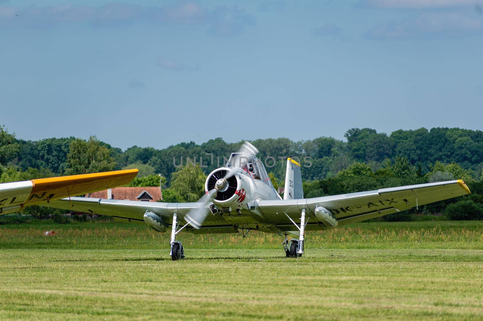 Breclav, Czech Republic - July 02, 2022 Aviation Day. Zlin Z-37A-2 Bumblebee aircraft used in agriculture