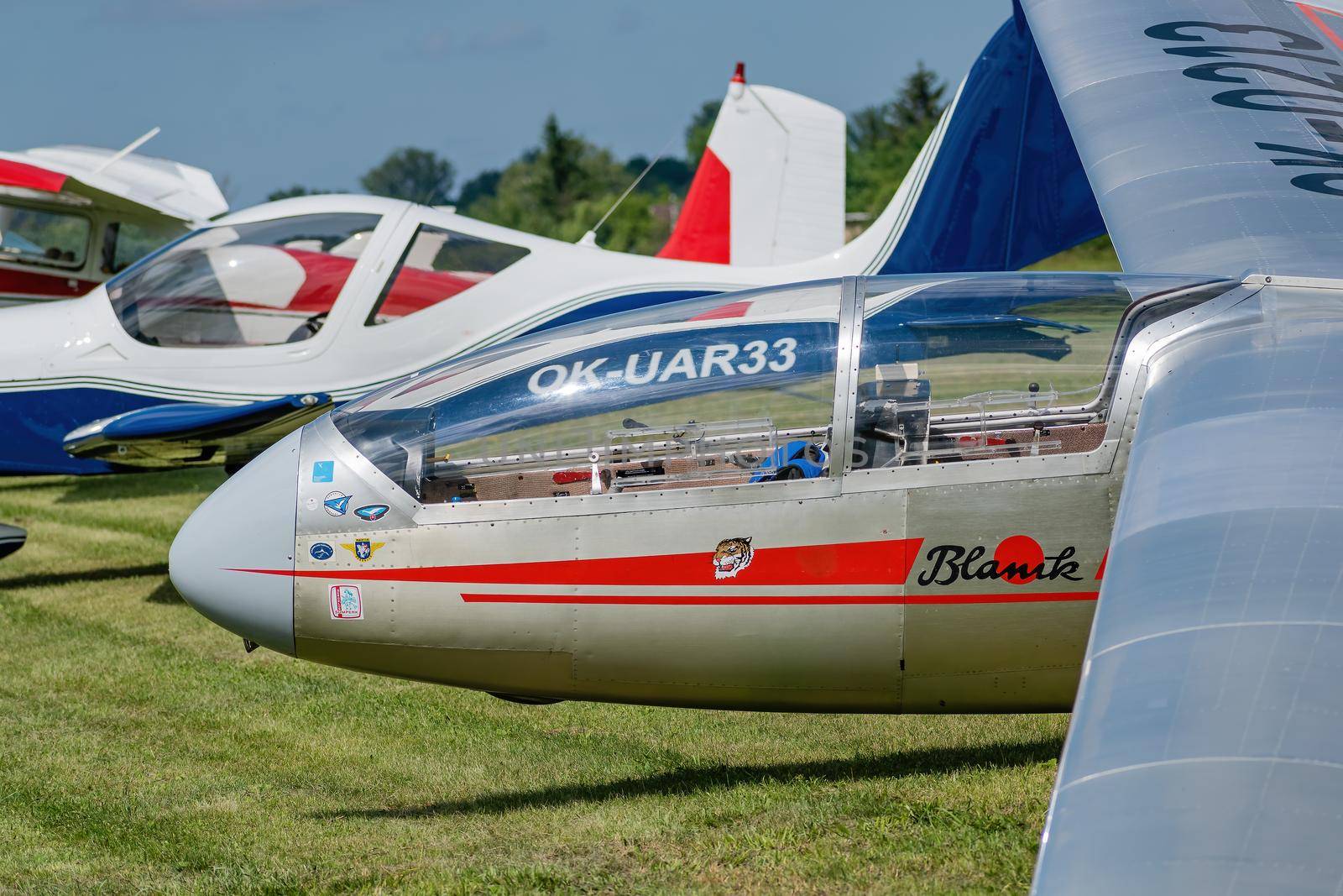 Breclav, Czech Republic - July 02, 2022 Aviation Day. Lightweight janitor Blanik cabin detail