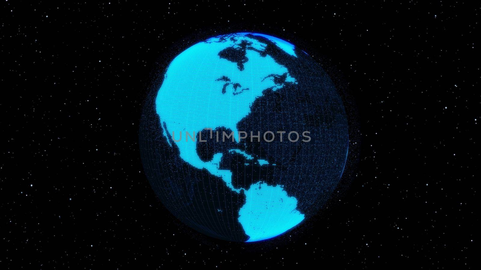 3D Digital orbital earth in cyberspace showing concept of network technology by biancoblue