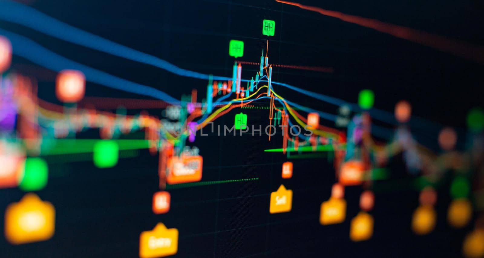 Bar graphs, Diagrams, financial figures. Abstract glowing forex chart interface wallpaper. Investment, trade, stock, finance by Maximusnd