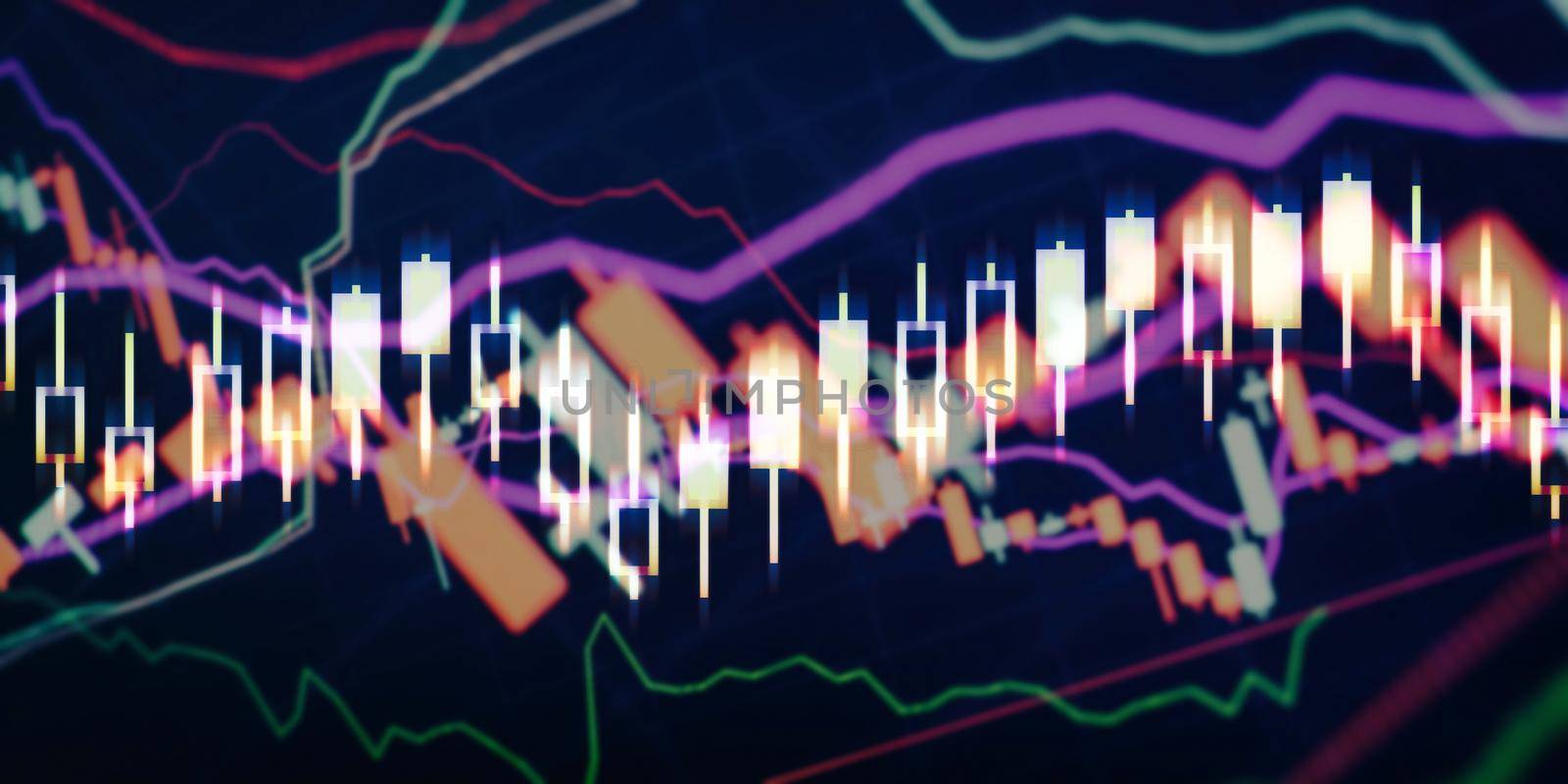 Finance and investment concept. Charts of financial instruments with various type of indicators including volume analysis for professional technical analysis on the monitor of a computer. by Maximusnd