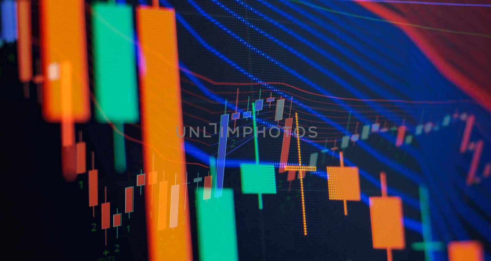 Business graph charts of financial instruments with various type of indicators