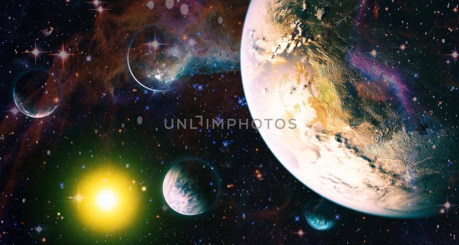 Fiery explosion in space. Abstract illustration of universe. Elements of this image furnished by NASA by Maximusnd