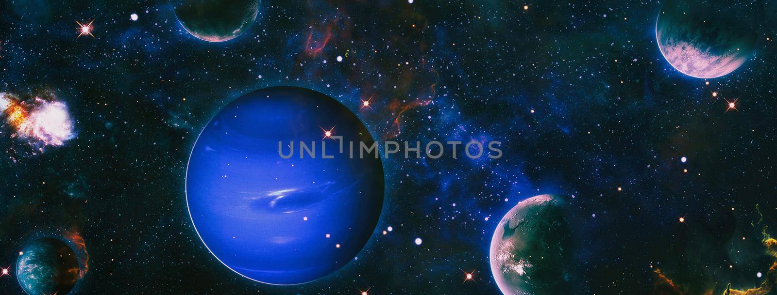 Space scene with planets, stars and galaxies. Spiral galaxy in deep space. Stars of a planet and galaxy in a free space. Elements of this image furnished by NASA. by Maximusnd