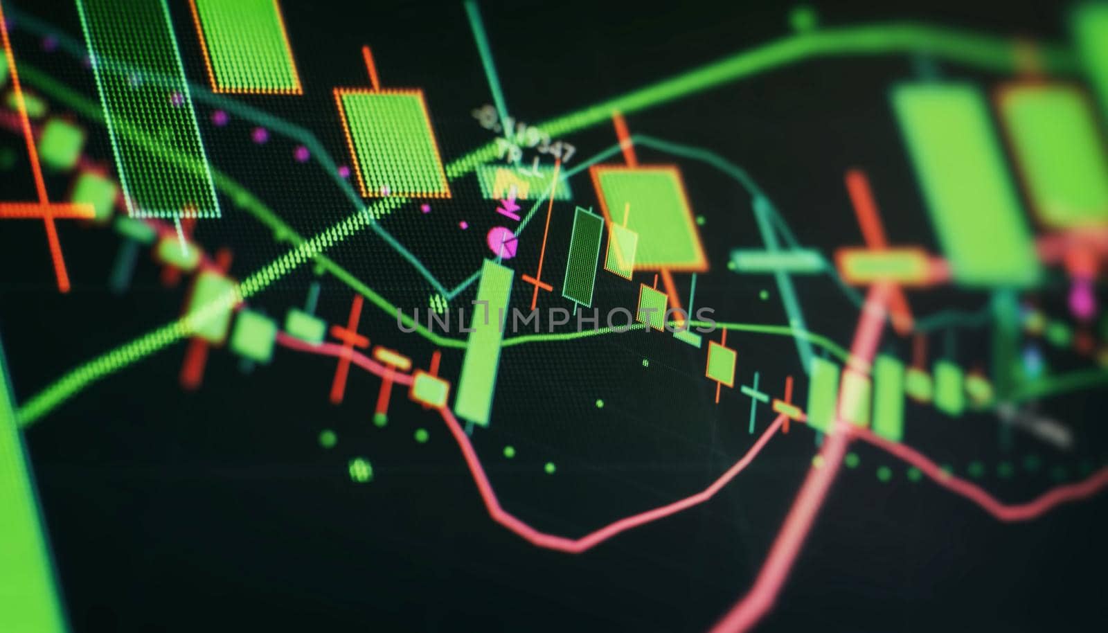 Abstract graphic consisting of blured points , graph and chart . Information concept . Business , technology background . by Maximusnd