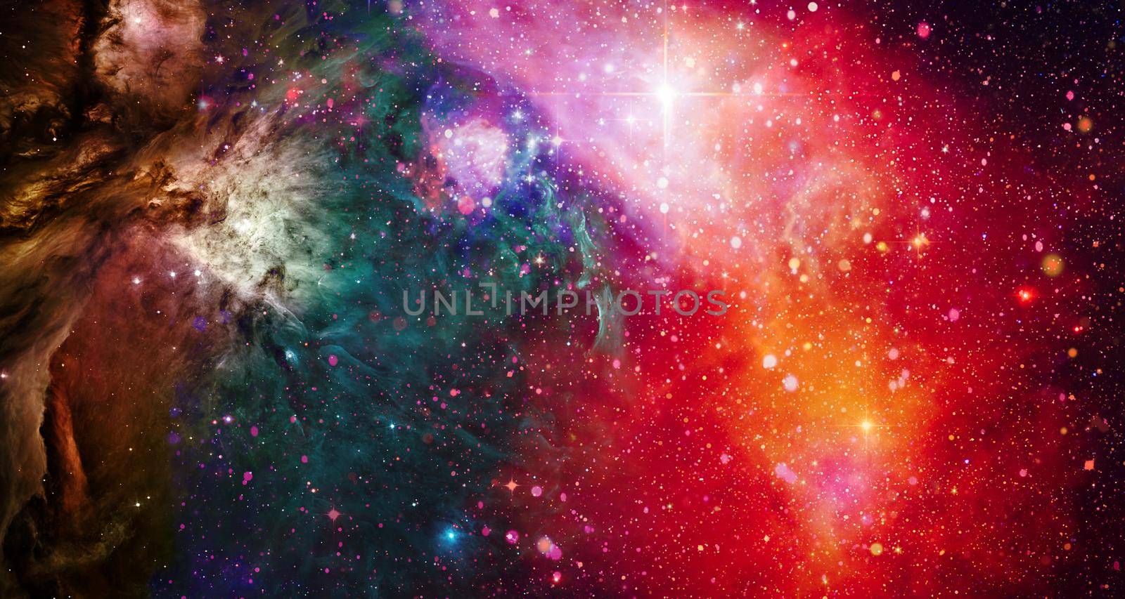 Space background with stardust and shining stars. Realistic colorful cosmos with nebula and milky way. by Maximusnd