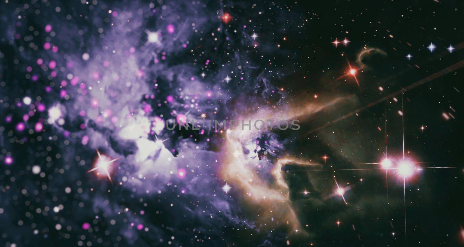 Space background with stardust and shining stars. Realistic colorful cosmos with nebula and milky way.