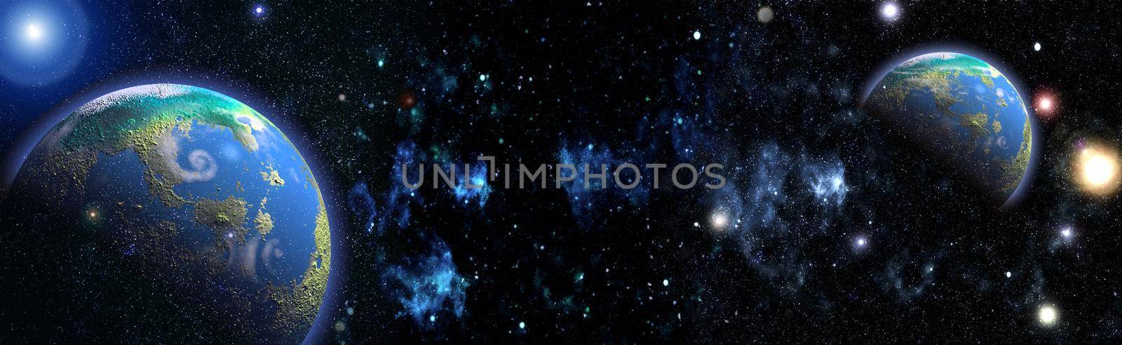 Outer space. Science fiction cosmos. planets, stars and galaxies in outer space showing the beauty of space exploration. by Maximusnd