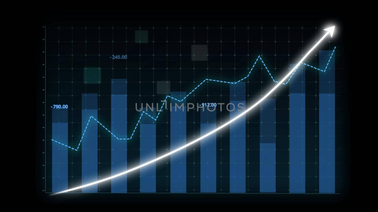 Business growth concept in allusive graph chart showing marketing sales profit increasing to future target . Excellent financial status of corporate business rise up . Finance and money 3D rendering .