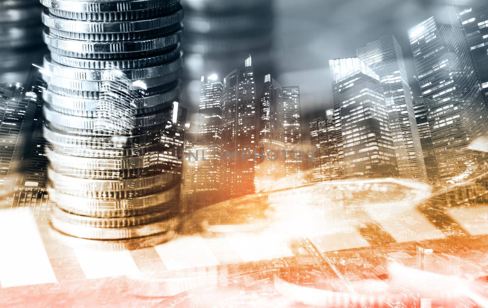 Finance and money technology background concept of business prosperity and asset management . Creative graphic show economy and financial growth by investment in valuable asset to gain wealth profit .