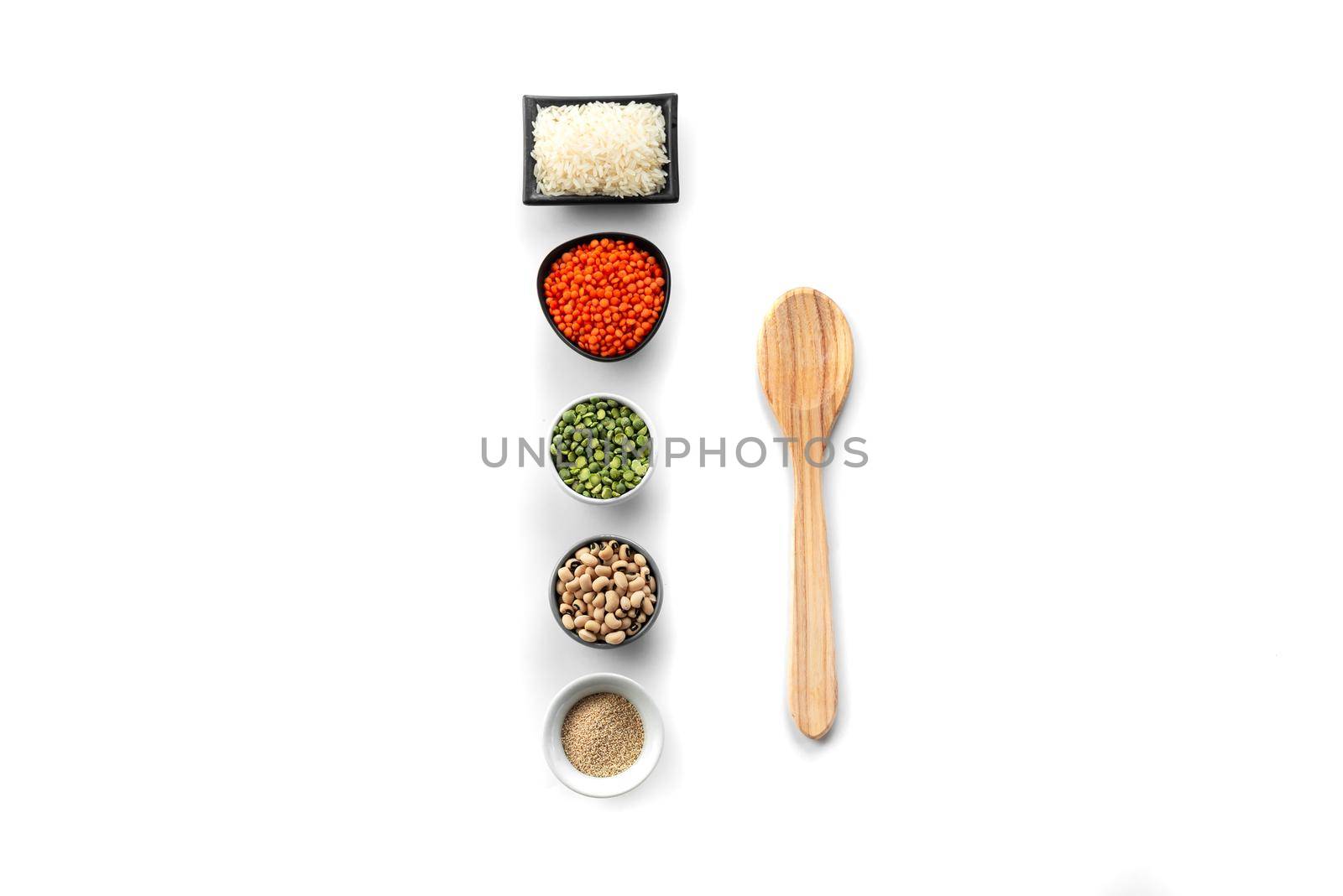 Ancient grain food superfood set. A number of superfood bowls on a white background. An alternative to food crisis products. Healthy eating forgotten grains. Ancient grain food by gulyaevstudio