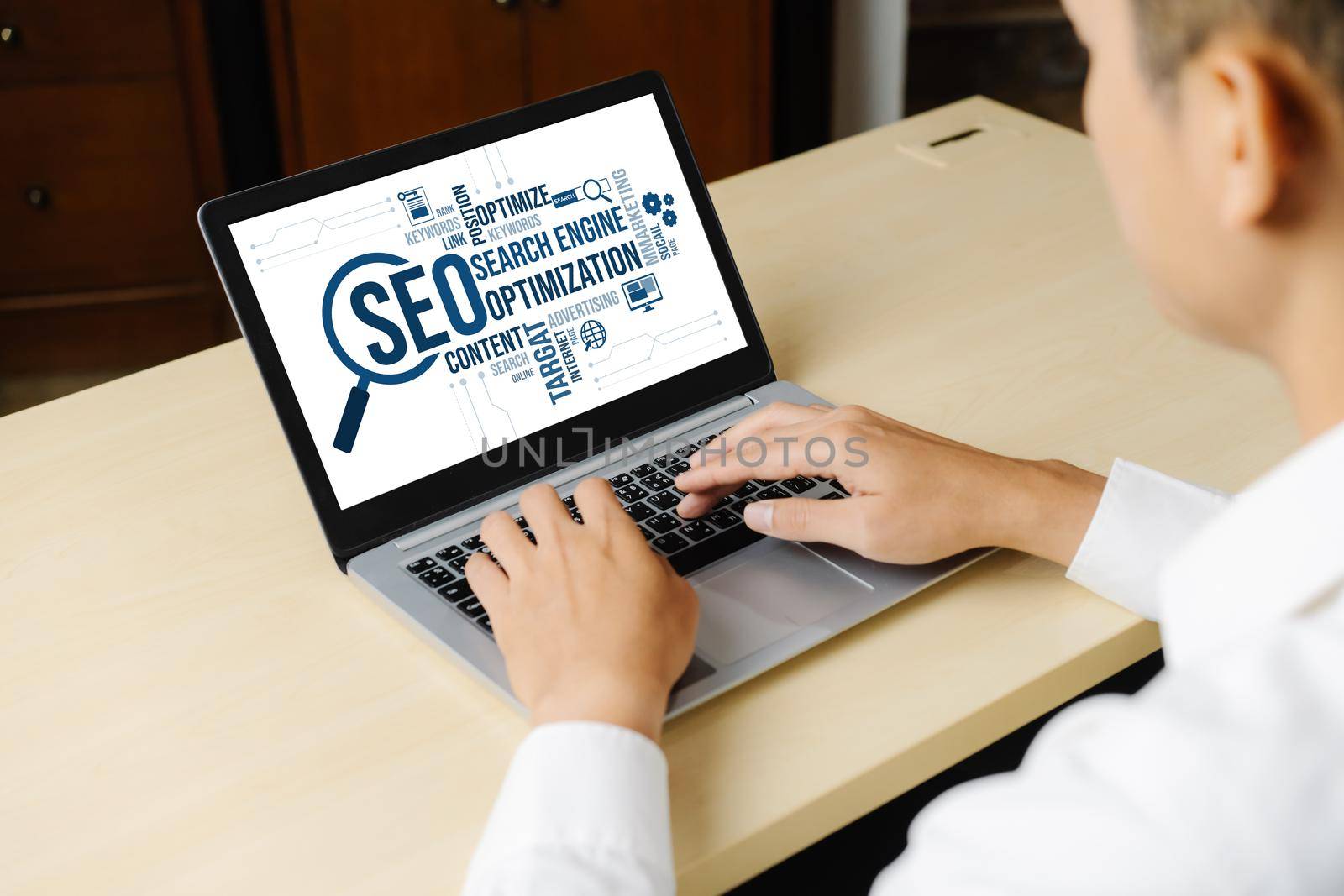 SEO search engine optimization for modish e-commerce and online retail business showing on computer screen