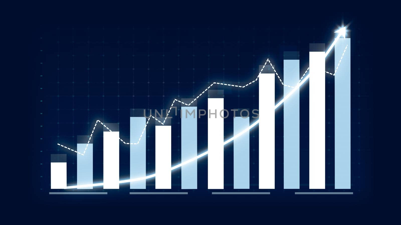 Business growth concept in allusive graph chart showing marketing sales profit increasing to future target . Excellent financial status of corporate business rise up . Finance and money 3D rendering .