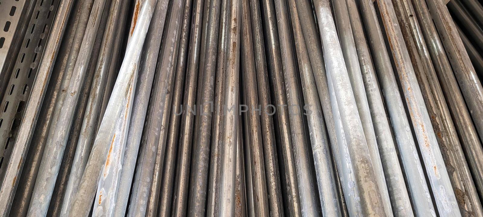 metallic background of construction pipes on a construction site in Brazil