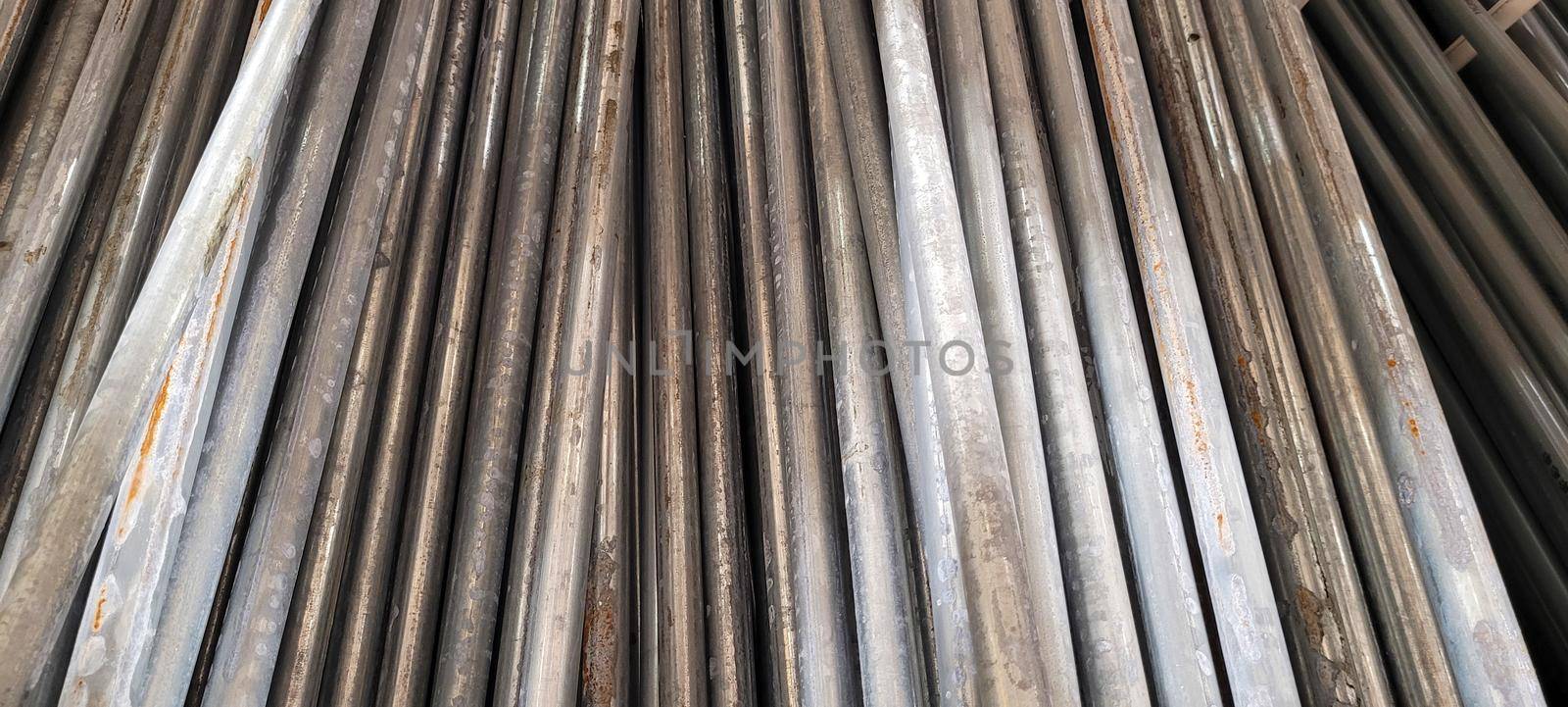 metallic background of construction pipes on a construction site in Brazil