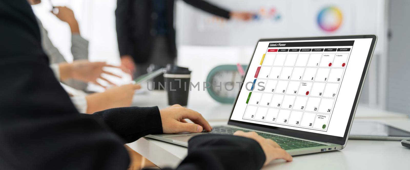 Calendar on computer software application for modish schedule planning for personal organizer and online business