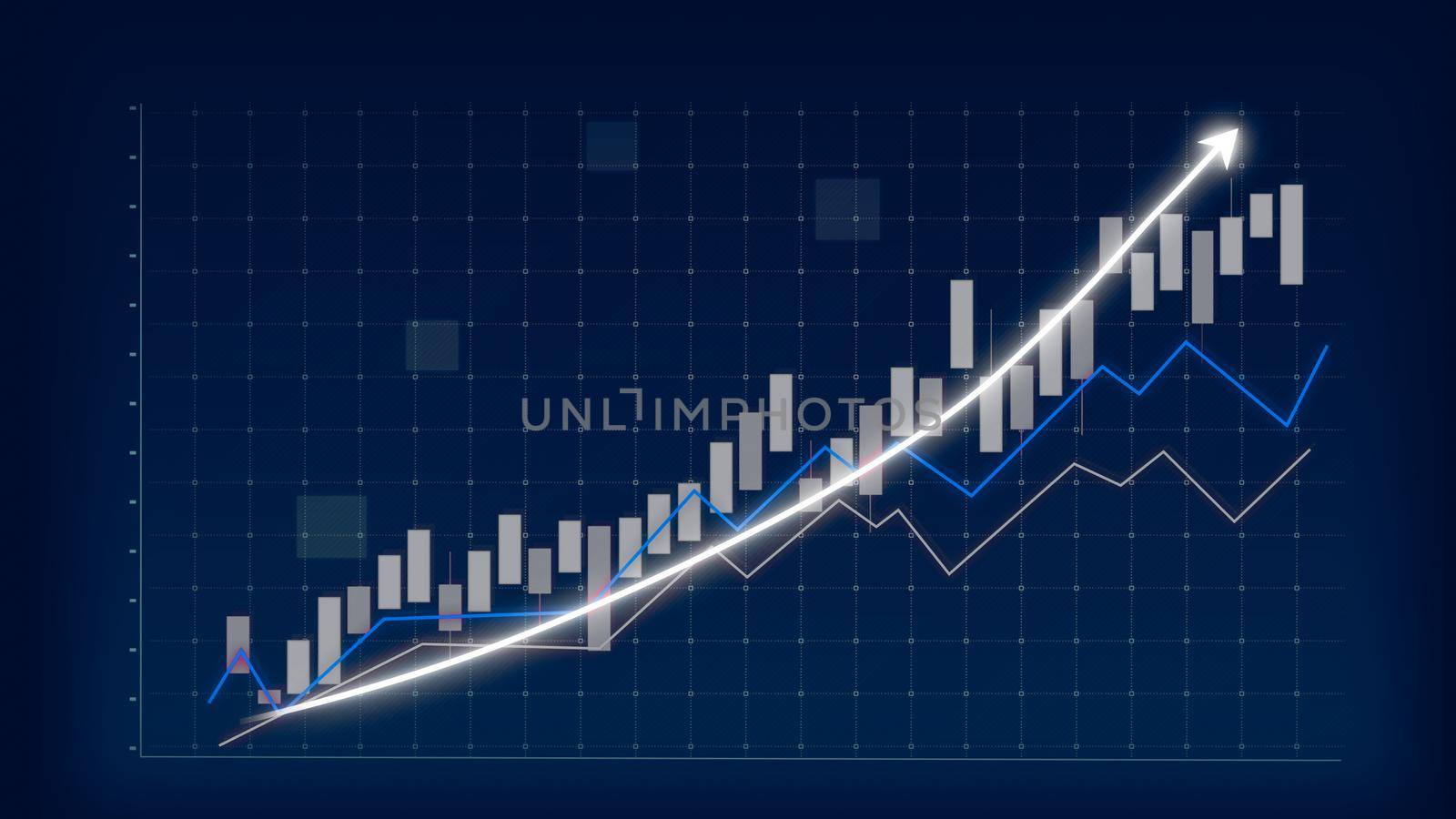 Business growth concept in allusive graph chart showing marketing sales profit increasing to future target . Excellent financial status of corporate business rise up . Finance and money 3D rendering .