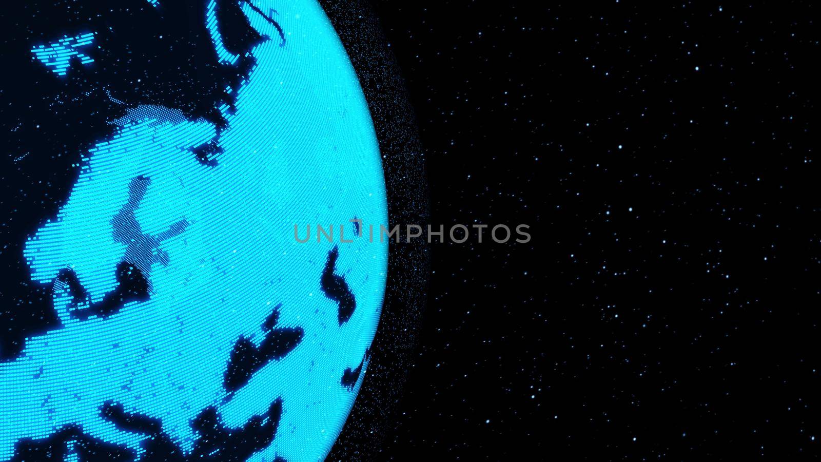 3D Digital orbital earth in cyberspace showing concept of network technology . Hologram of globe sphere graphic connect to internet presents global communication and connection network . 3D render .