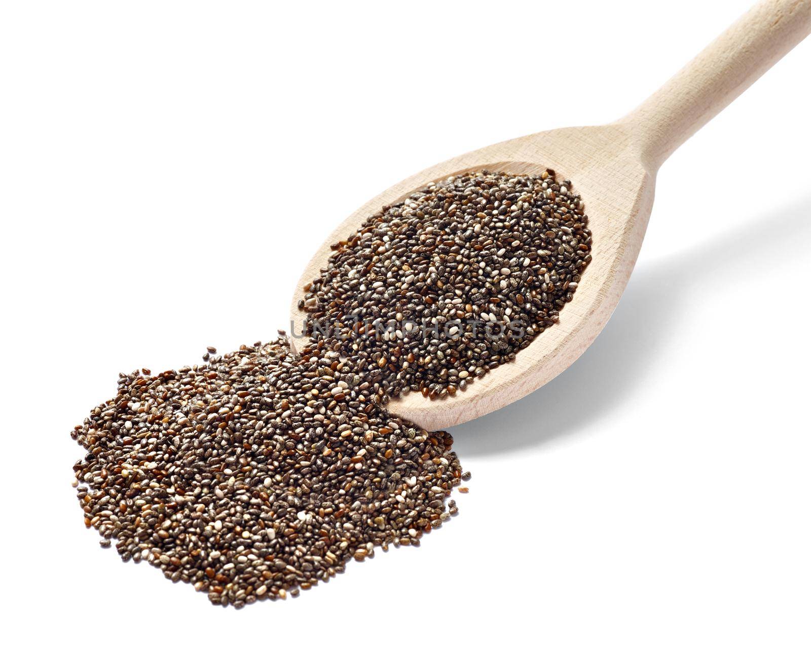 Close up of chia seeds on white background