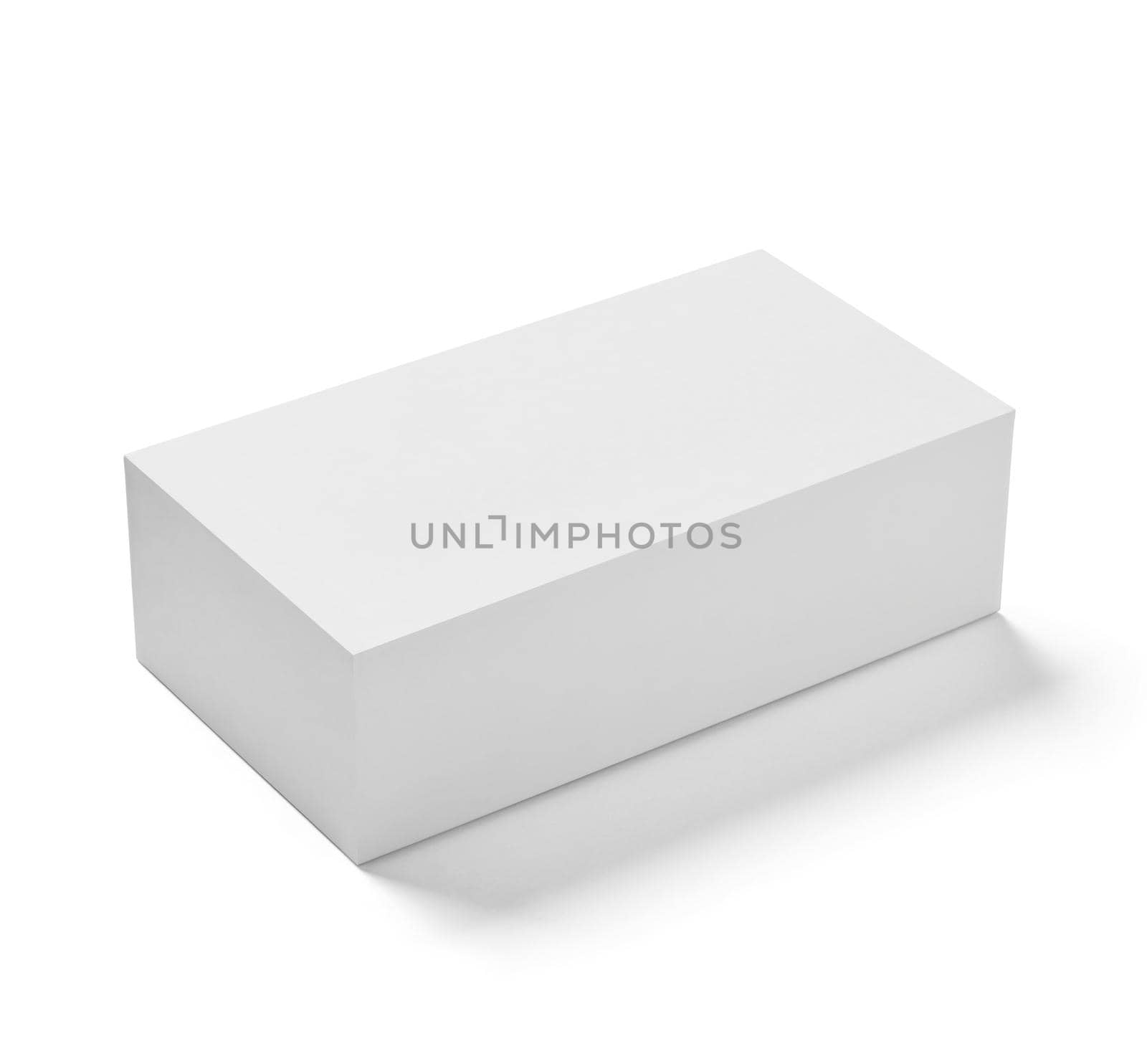 Close up of a white box mock up template on white background