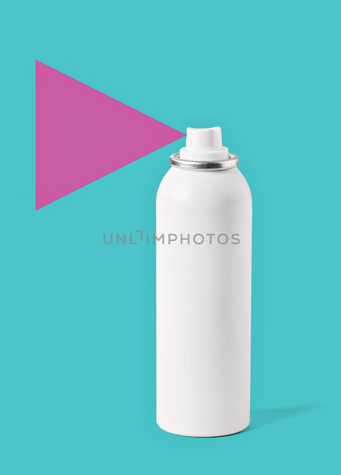 Close up of a spray aerosol bottle on white background