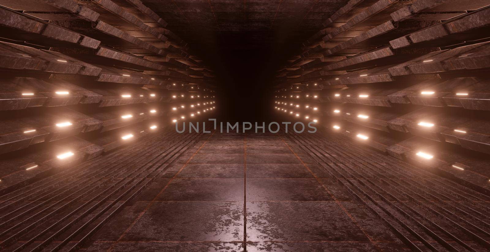 Surreal Technology Empty Tunnel Hallway Gate Lighted Copper Brown Beige Banner Background Wallpaper by yay_lmrb