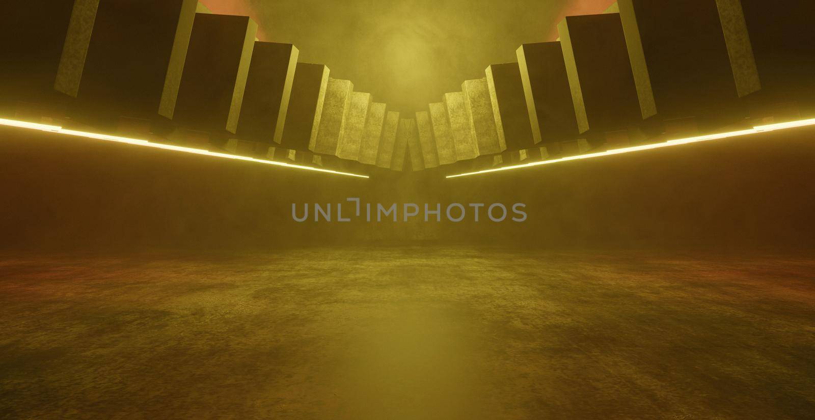 Gold Futuristic Interior abstract minimalist background 3D Render by yay_lmrb