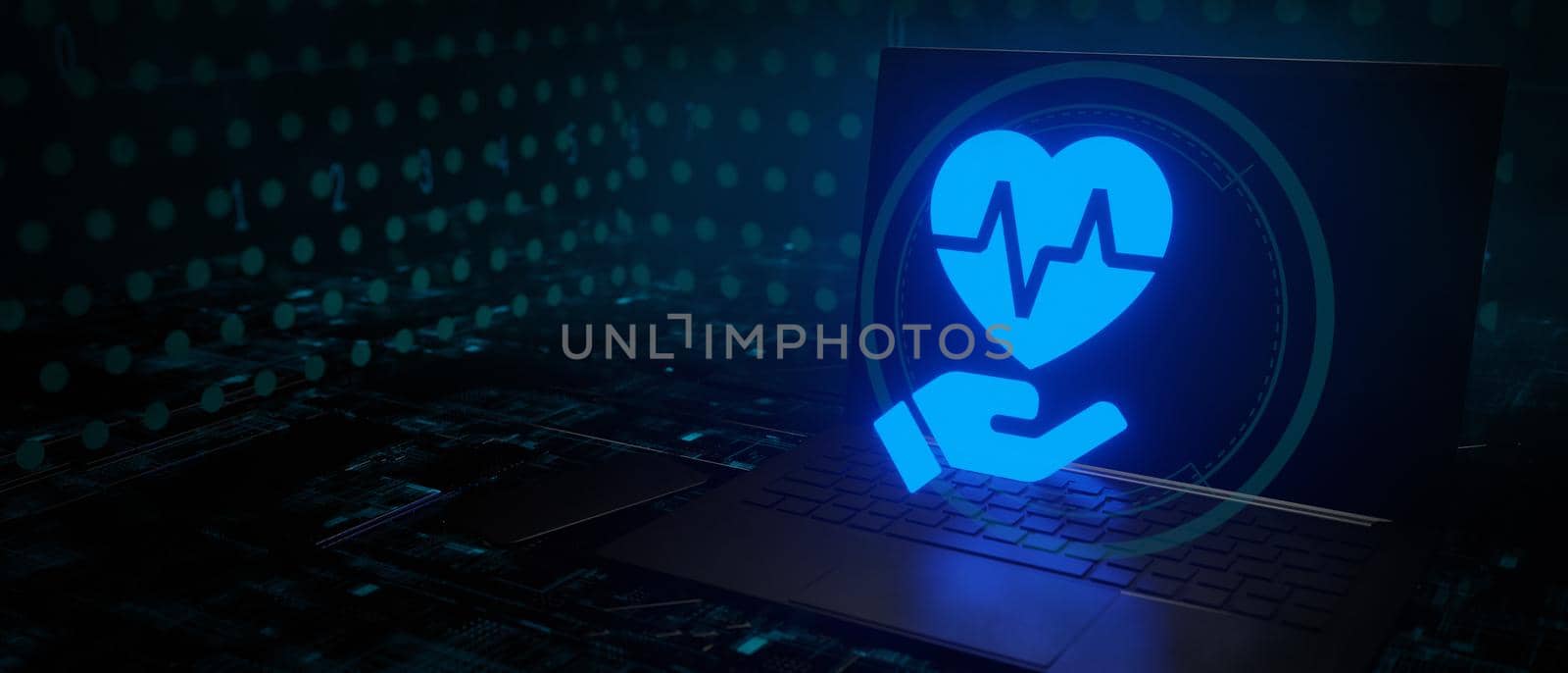Heart telemedicine technology banner background with copyspace 3D Render by yay_lmrb
