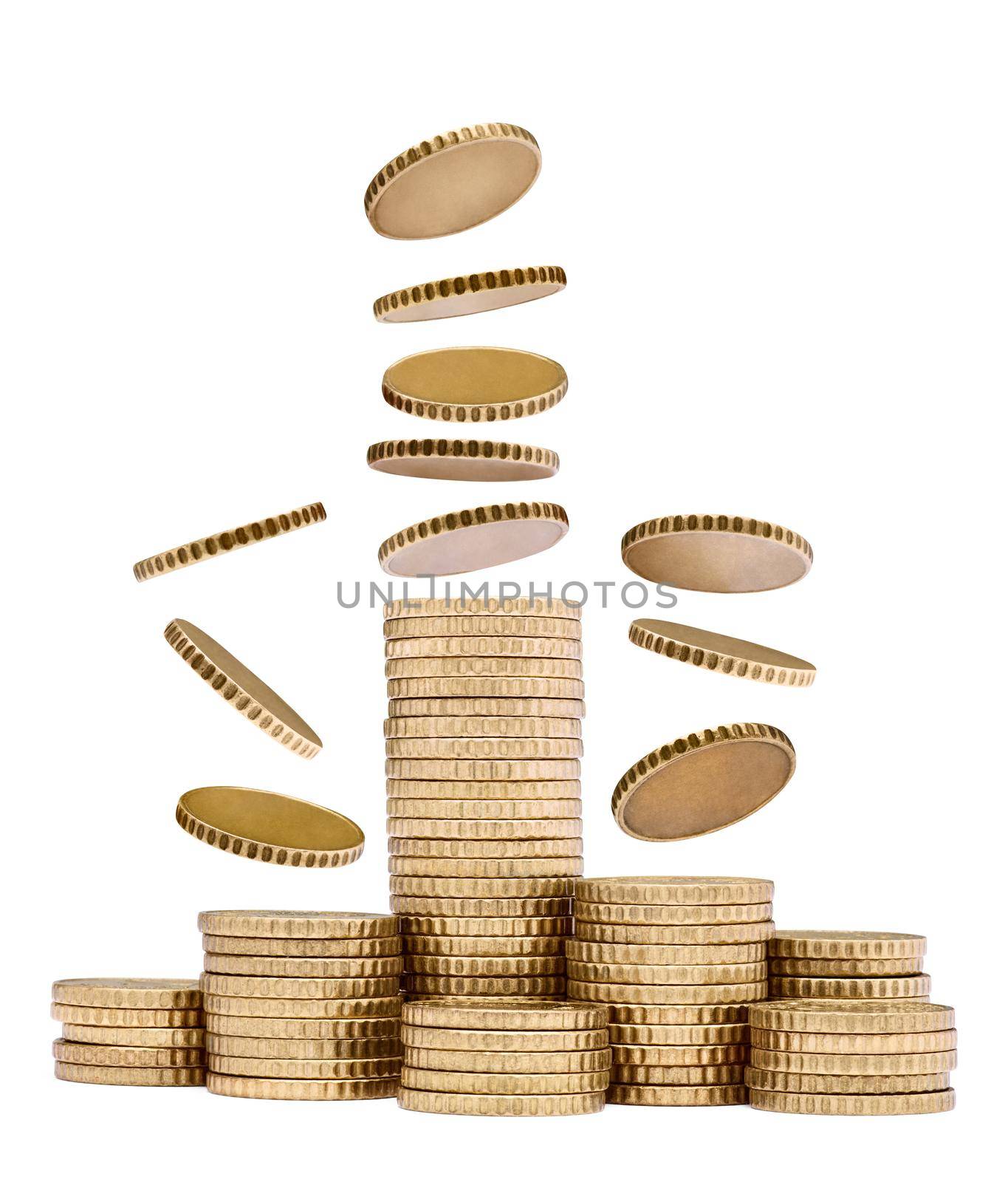 Close up of coins on white background