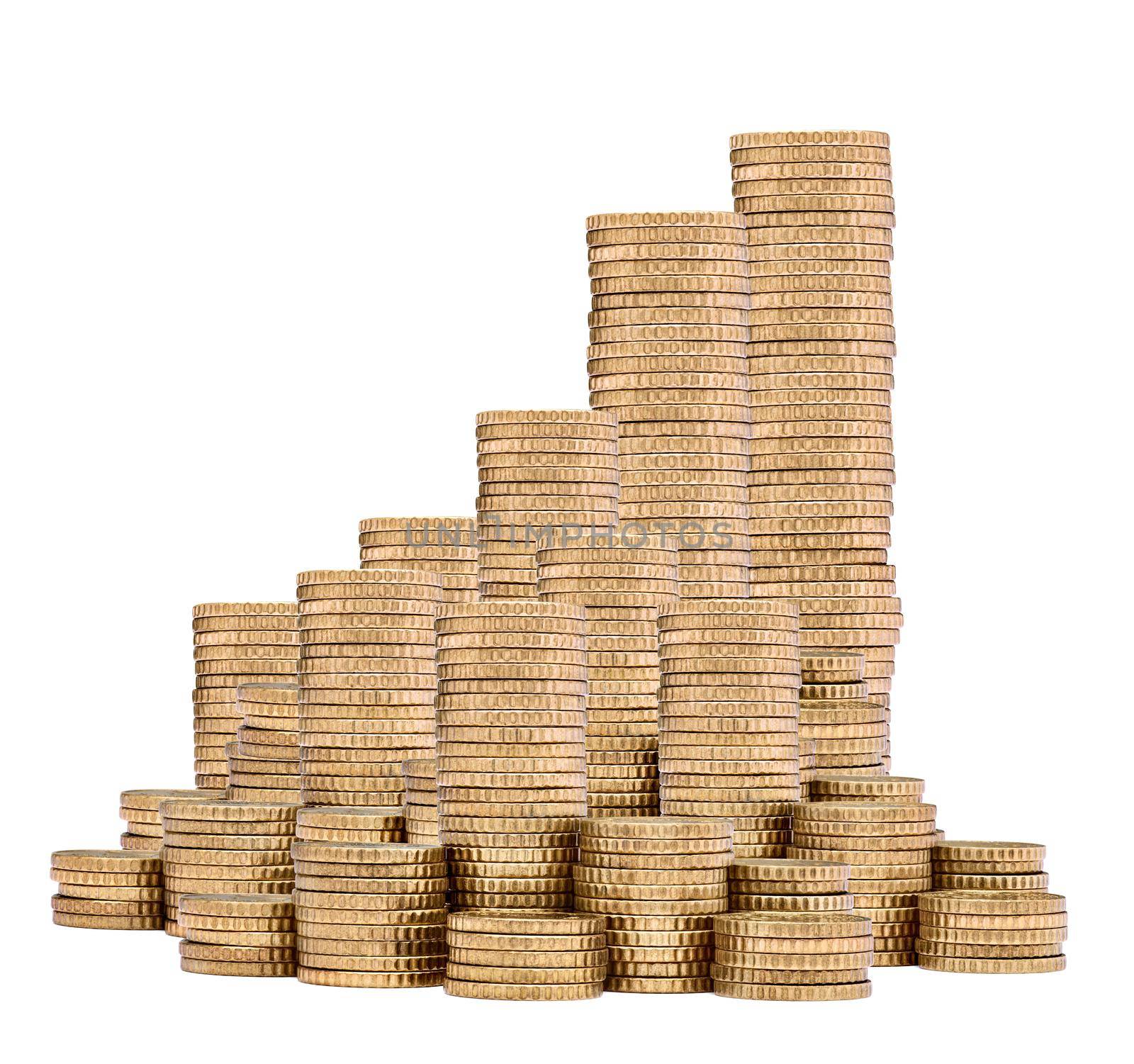 Close up of coins on white background