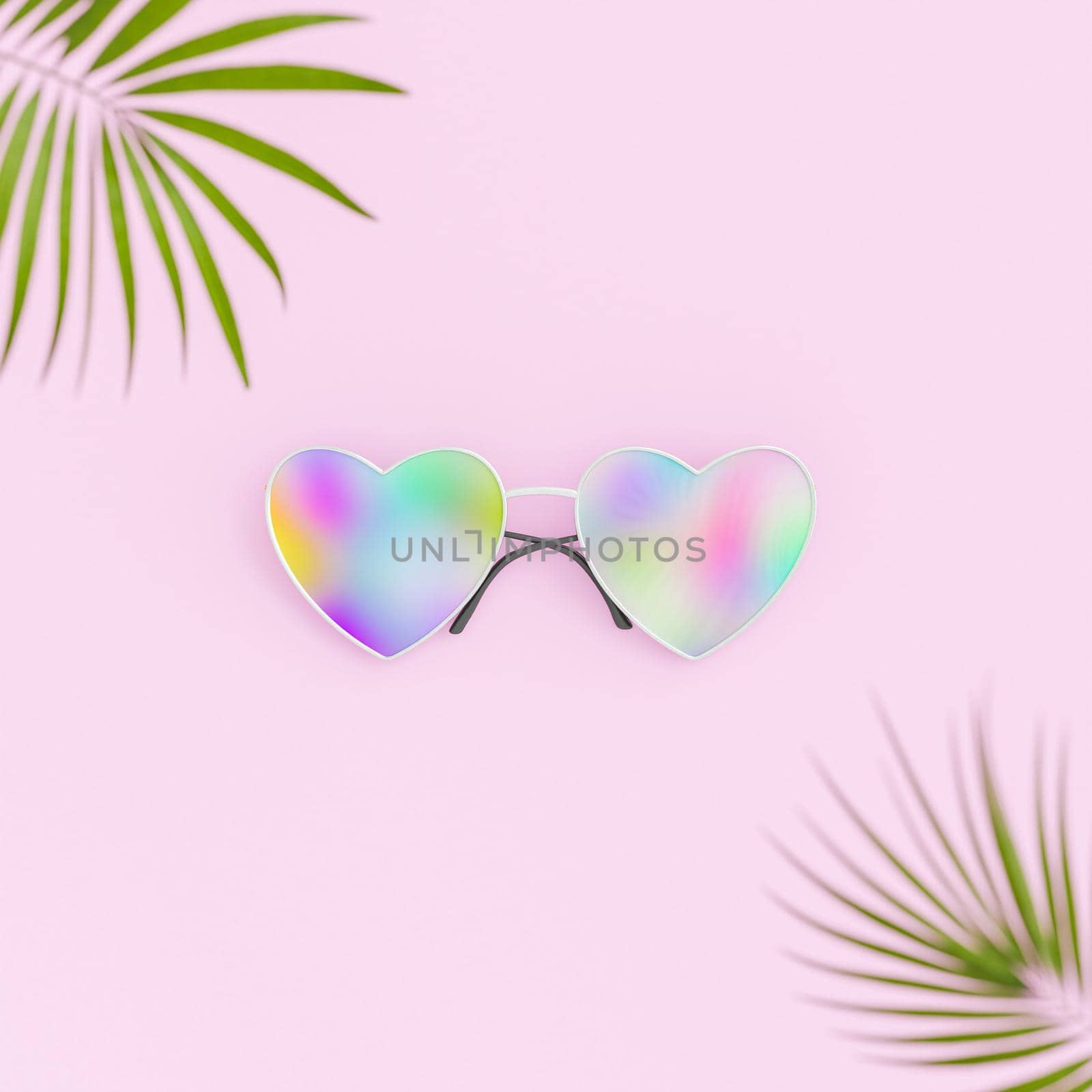 Stylish heart shaped sunglasses on pink background by asolano
