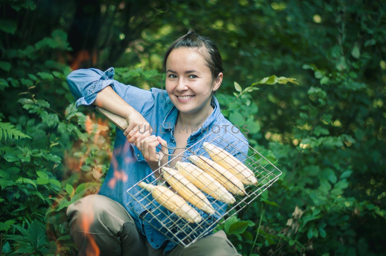 corn cooked in nature on a barbecue. High quality photo