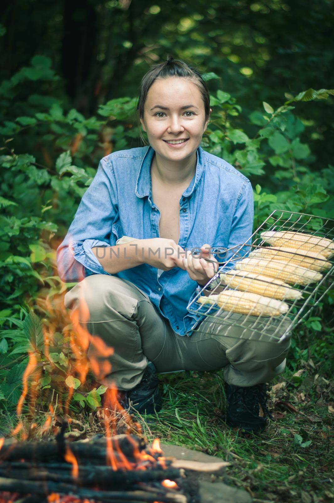 corn cooked in nature on a barbecue. High quality photo