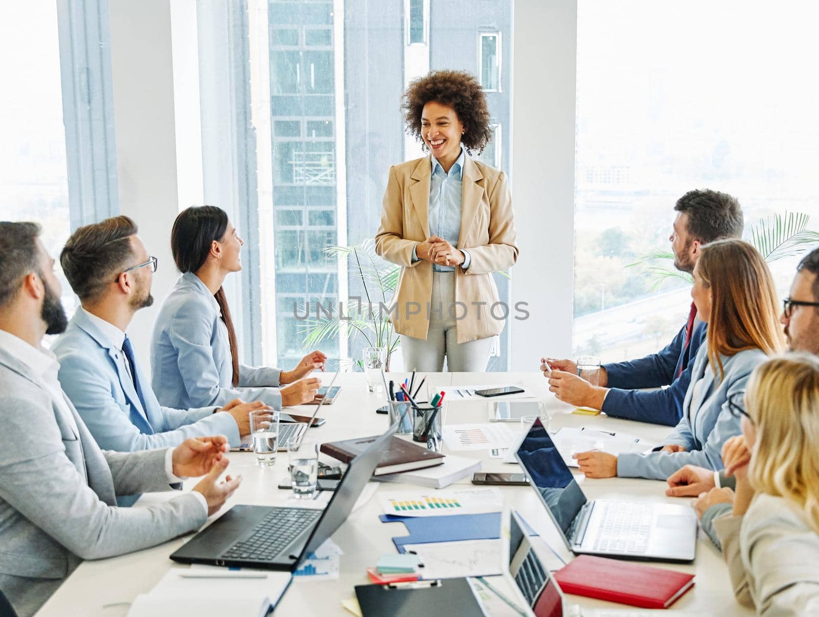 group of young business people having a meeting in the office